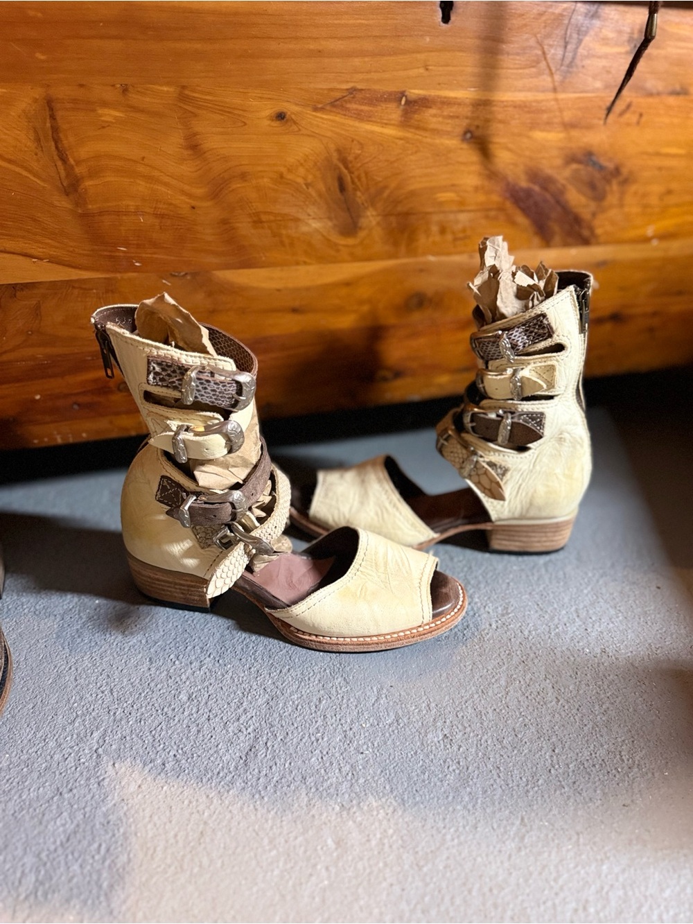 Freebird by Steven - Pillar - Beige Strappy Open-Toe Women's Ankle Boots/Sandals